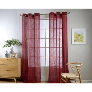 Burgundy Semi Sheer Curtains Poly Linen Textured Solid Grommet 95 Inches Long